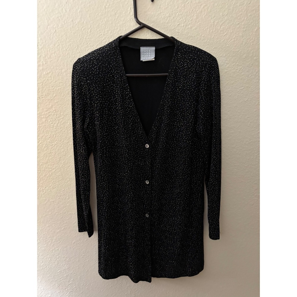 Vintage RABBIT DESIGN Black Sparkle Button Front Long Slev 1N50G89 Size 6
A836